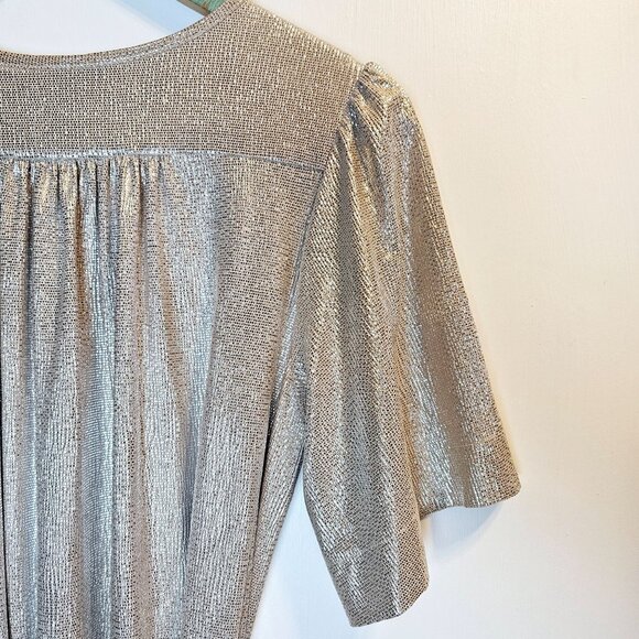 Sabina Musayev Anthro Gold Tiny Tile Raised Texture Blouson Dress & Waist Tie, M - Picture 9 of 12